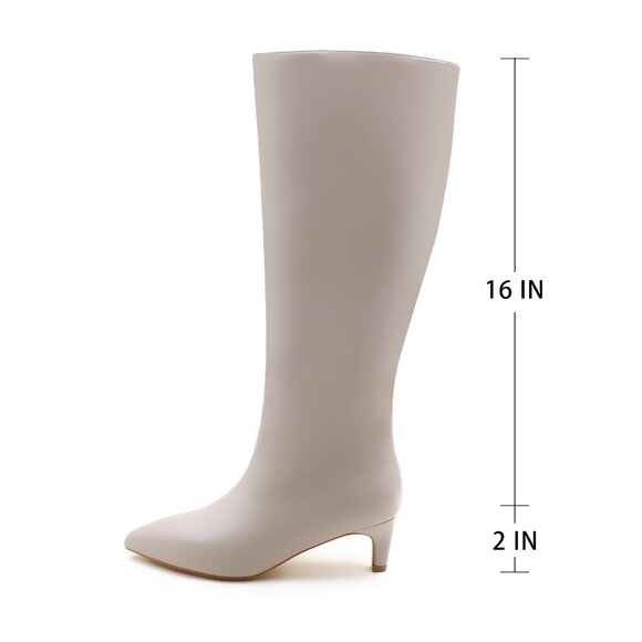 Lurnyet Women's Knee High Boots, Faux Leather Pointed Toe with 2 Inch Heel - Picture 3 of 10